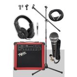 Midex MGA-25RD-PAK Elektro Gitar Amfisi 25 Watt USB Bluetooth ve Şarjlı (Amfi Mikrofon Stand Kulaklık Jack Kablo)