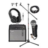Midex MGA-50 Pak 50 W USB Bluetooth Şarjlı 4 Girişli Mikrofon Kulaklık Stand Kablo Elektro Gitar Amfisi