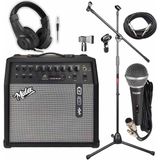 Midex Mga-50-Pak Elektro Gitar Amfisi 50 Watt USB Bluetooth Şarjlı 4 Girişli (Mikrofon Kulaklık Stand Kablo) - Mat Siyah