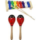 Midex Örf Aletleri Seti Mini Paket Ksilofon ve Marakas Çocuklar için Eğitici Müzik Aleti - Kırmızı - Mavi