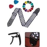 Midex SR-11WB-PAK Desenli Gitar Omuz Askısı Capo ( 2 Pena Kutusu 12 Pena ) - Beyaz - Siyah