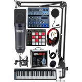 Midex Stüdyo Ekipmanları Live -6 Ses Kartlı Mikser Klavye CX2 Mikrofon Kulaklık Pad Controller
