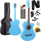 Midex XC-120LTB Kaliteli Akustik Gitar Gül Klavye Sap Ayarlı 4/4 Full set - Açık Mavi