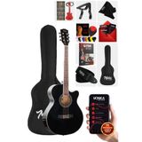 Midex XC-200BK Kesik Kasa Siyah Akustik Gitar 4/4 Yetişkin Boy, Çanta Capo Askı Pena Hediyeli