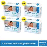 Midi 3 Numara 4-9 kg Bebek Bezi 4X34 136 Adet