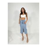 Midi Boy Açık Mavi Yırtmaçlı Denim Kot Etek 6471 NFS500201