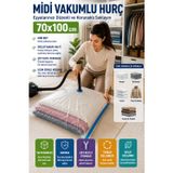 Midi Boy Vakumlu Hurç 70X100 Cm 1 Adet Çift Kilitli Vakum Poşeti Nevresim Havlu Saklama Çuvalı