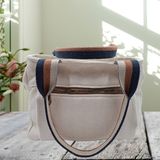 Midi Kilim Desen Triplet Tote Bag, Yazlık Kadın Omuz Çantası - Bej