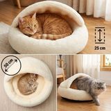 Midilla Kapüşonlu Peluş Kedi Yatağı – Ultra Yumuşak Kapalı Kedi Evi & Uyku Yatağı - 50 x 25 cm - Krem
