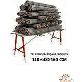Midilli Alüminyum Gövdeli Çelik Ayaklı Teleskopik Katlanır Inşaat Iskelesi - 400 kg Taşıma Kapasitesi 110X48X160CM - Kırmızı
