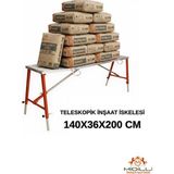 Midilli Alüminyum Gövdeli Çelik Ayaklı Teleskopik Katlanır Inşaat Iskelesi - 400 kg Taşıma Kapasitesi 140X36X200CM - Kırmızı