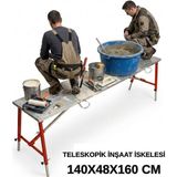 Midilli Alüminyum Gövdeli Çelik Ayaklı Teleskopik Katlanır Inşaat Iskelesi - 400 kg Taşıma Kapasitesi 140X48X160CM - Kırmızı