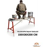 Midilli Alüminyum Gövdeli Çelik Ayaklı Teleskopik Katlanır Inşaat Iskelesi - 400 kg Taşıma Kapasitesi 150X36X200CM - Kırmızı