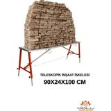 Midilli Alüminyum Gövdeli Çelik Ayaklı Teleskopik Katlanır Inşaat Iskelesi - 400 kg Taşıma Kapasitesi 90X24X100CM - Kırmızı