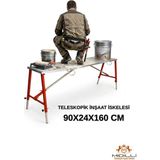 Midilli Alüminyum Gövdeli Çelik Ayaklı Teleskopik Katlanır İnşaat İskelesi - 400 Kg Taşıma Kapasitesi 90x24x160cm