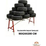 Midilli Alüminyum Gövdeli Çelik Ayaklı Teleskopik Katlanır Inşaat Iskelesi - 400 kg Taşıma Kapasitesi 90X24X200CM - Kırmızı