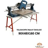 Midilli Alüminyum Gövdeli Çelik Ayaklı Teleskopik Katlanır Inşaat Iskelesi - 400 kg Taşıma Kapasitesi 90X48X160CM - Kırmızı