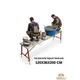 Midilli Teleskopik Alüminyum Gövdeli Çelik Ayaklı Teleskopik Katlanır İnşaat İskelesi - 400 Kg Taşıma Kapasitesi 120x36x200cm