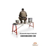 Midilli Teleskopik Alüminyum Gövdeli Çelik Ayaklı Teleskopik Katlanır İnşaat İskelesi - 400 Kg Taşıma Kapasitesi 150x36x200cm