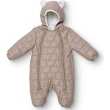 Midimod Erkek Bebek Astronot Tulum Hayvan Baskılı Fermuarlı Kapüşonlu Long Sleeve Patikli - Açık Kahverengi - 9 - 12 Ay