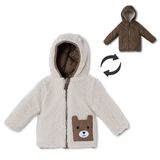 Midimod Erkek Bebek Mont Ayı Baskılı Fermuarlı Kapüşonlu Long Sleeve - Bej