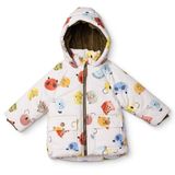 Midimod Erkek Bebek Mont Hayvan Baskılı Fermuarlı Kapüşonlu Long Sleeve - Ekru