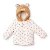 Midimod Erkek Bebek Mont Kaplan Baskılı Fermuarlı Kapüşonlu Long Sleeve - Ekru