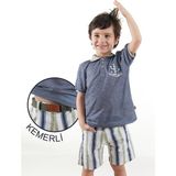 Midimod Erkek Çocuk 3'lü Takım Polo Yaka T-Shirt Şort Kemer Takım - 2 - 3 Yaş - Lacivert