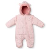 Midimod Kız Bebek Astronot Tulum Kalp Baskılı Fermuarlı Kapüşonlu Long Sleeve Lastikli - Açık Pembe