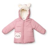 Midimod Kız Bebek Mont Hayvan Baskılı Fermuarlı Kapüşonlu Long Sleeve - Pembe