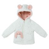 Midimod Kız Bebek Mont Tavşan Baskılı Fermuarlı Kapüşonlu Long Sleeve - Ekru