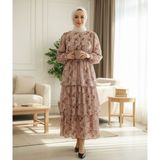 Midlora Çiçek Desenli Astarlı Şifon Tesettür Elbise - 42 - Pembe