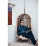 Midnight Blue Kadın Kısa Desenli Fermuarlı Tam Kapalı Tesettür Mayo 3'lu Set - İndigo - 48