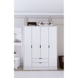 Midoser 140 cm Mat Beyaz 4 Kapılı 2 Çekmeceli Elbise Dolabı Gardrop