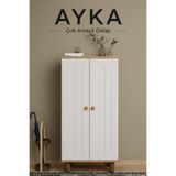 midoser Ayka Membran Kapaklı 5 Raflı ve Çok Amaçlı Dolap Beyaz - Ceviz 129 cm