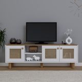 Midoser Bohem Serisi Garden Meşe Beyaz Pvc Hasır Desen TV Ünitesi Minimalist Tasarım 160 cm - Beyaz - Ceviz