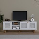 Midoser Bohem Serisi Natura Mat Beyaz Pvc Hasır Desen Tv Ünitesi