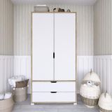 Midoser Duru 90 cm Açık Ceviz-Beyaz 2 Kapılı 2 Çekmeceli Elbise Dolabı