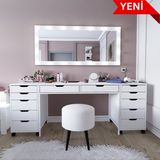 Midoser Duru Beyaz Suntalam Country Tasarım Makyaj Masası Seti 200x55x77 cm Şık Model