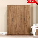Midoser Kardelen Serisi 140 cm Atlantik Çam 4 Kapılı 5 Raflı Gardırop