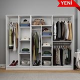 Midoser Kardelen Serisi Mat Beyaz 6 Kapılı 9 Raflı Elbise Dolabı