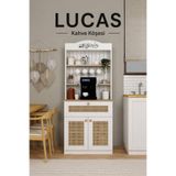 midoser Lucas 2 Kapaklı Çekmeceli Sarı Hasır Desen Kahve Köşesi Çok Amaçlı Mutfak Dolabı-Açık Ceviz & Beyaz