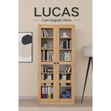 Midoser Lucas Cam Kapaklı Vitrin - Büfe - Kitaplık Ve Çok Amaçlı Dolap ( Ayarlanabilir Raf) Ceviz - Meşe