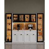 Midoser Nero Quad Modüler Kahve Köşesi ve Kiler Dolabı Takımı Alüminyum Çerçeveli Cam Kapaklı LED Aydınlatmalı 190 x 240 cm - Beyaz