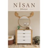 Midoser Nisan 90x85 cm Beyaz Açık Ceviz 4 Çekmeceli Yatak Odası Beyaz Bebek Odası Şifonyer