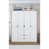 Midoser Nisan Açık Ceviz-Beyaz 140 cm 4 Kapılı 2 Çekmeceli Elbise Dolabı Gardrop