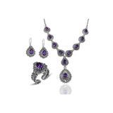 Midyat Nurtaş 201014416 Ametist Taşlı Gerdanlıklı Telkari Gümüş Üçlü Set