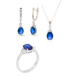 Midyat Nurtaş 201021906 Safir Taşlı 925 Ayar Gümüş Üçlü Set