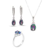 Midyat Nurtaş 201021907 Mistik Topaz Taşlı 925 Ayar Gümüş Üçlü Set