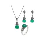 Midyat Nurtaş 201021934 Zümrüt ve Markazit Taşlı 925 Ayar Gümüş Üçlü Set